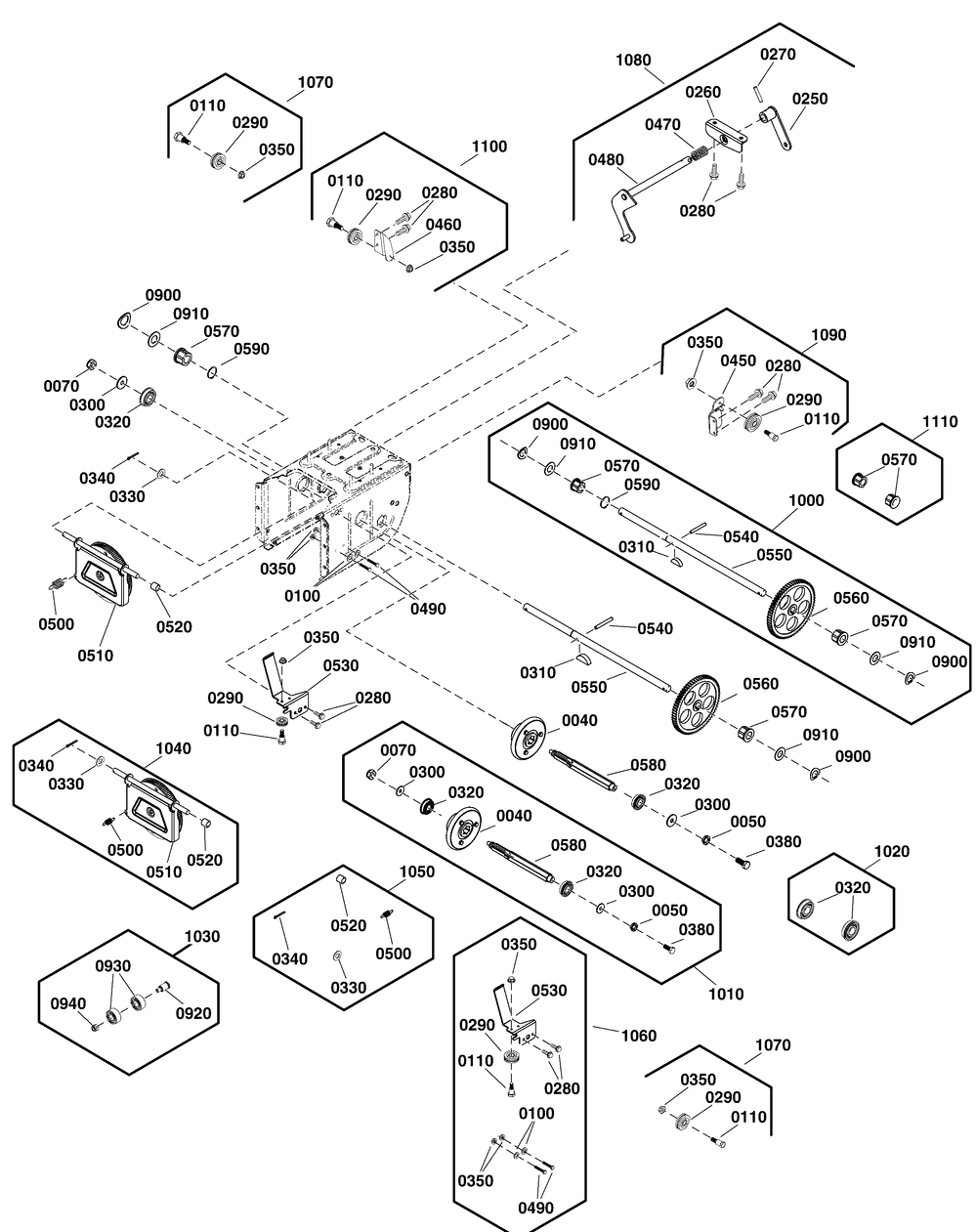 Transaxle Drive Group Diagram and Parts List for 1697184-00-1027LD 2019 Briggs and Stratton Snow Blower